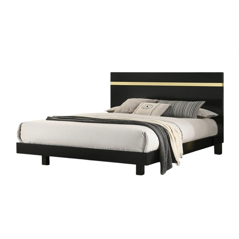 2pc King Bedroom Set- Black- Gold Wood- Nightstand