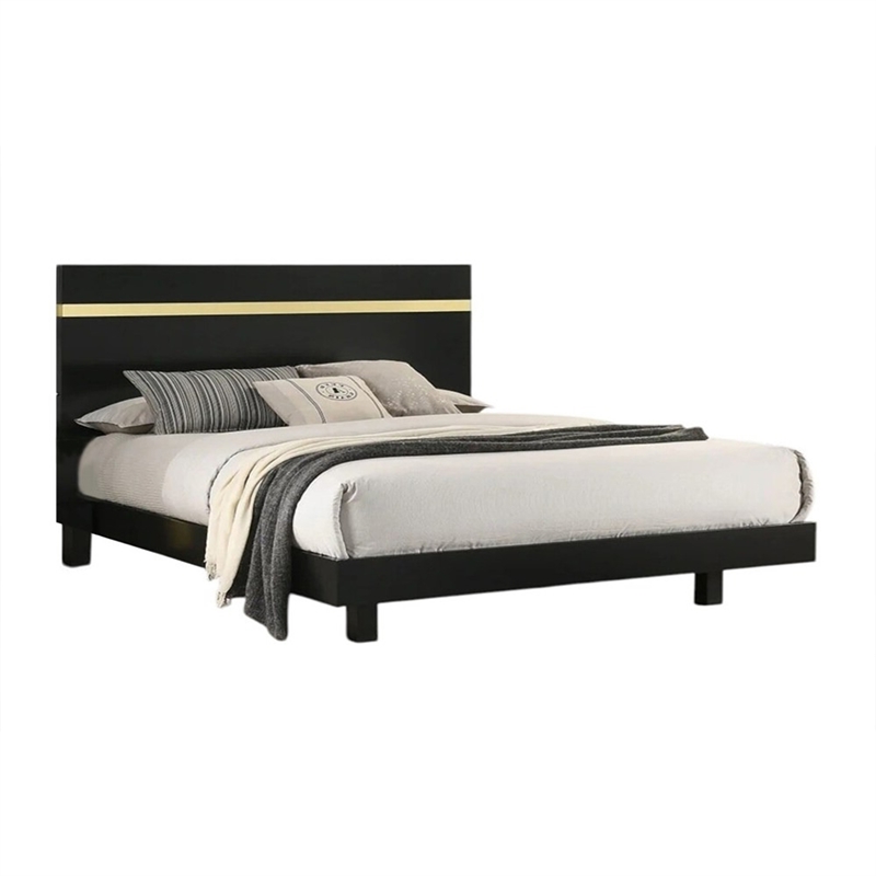 2pc King Bedroom Set- Black- Gold Wood- Nightstand