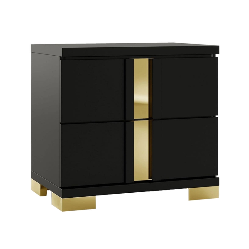2pc King Bedroom Set- Black- Gold Wood- Nightstand