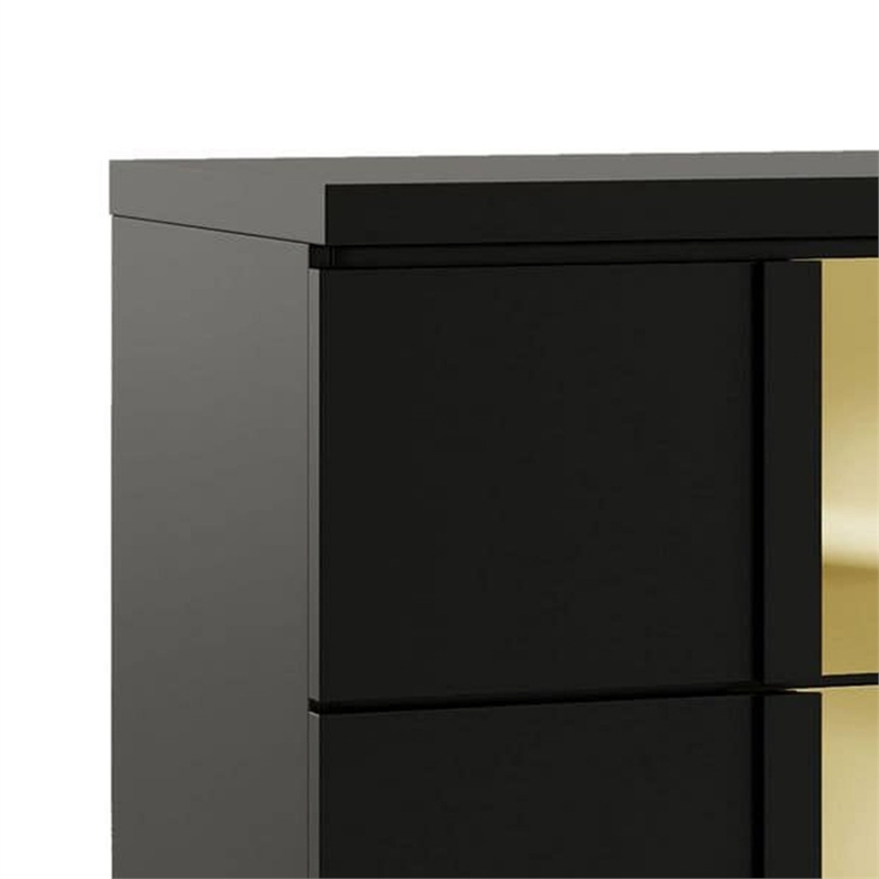 3pc King Bedroom Set- Black- Gold Wood- 2 Nightstands