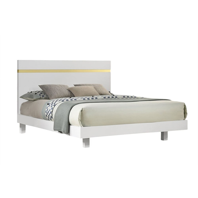 2pc King Bedroom Set- White- Gold Wood- Nightstand