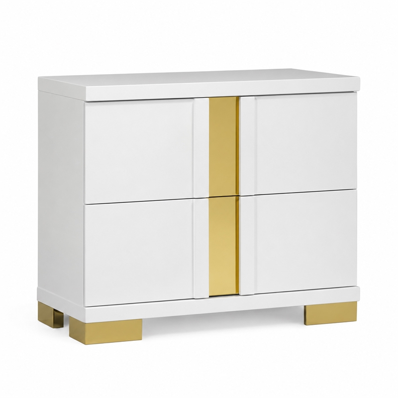 2pc King Bedroom Set- White- Gold Wood- Nightstand