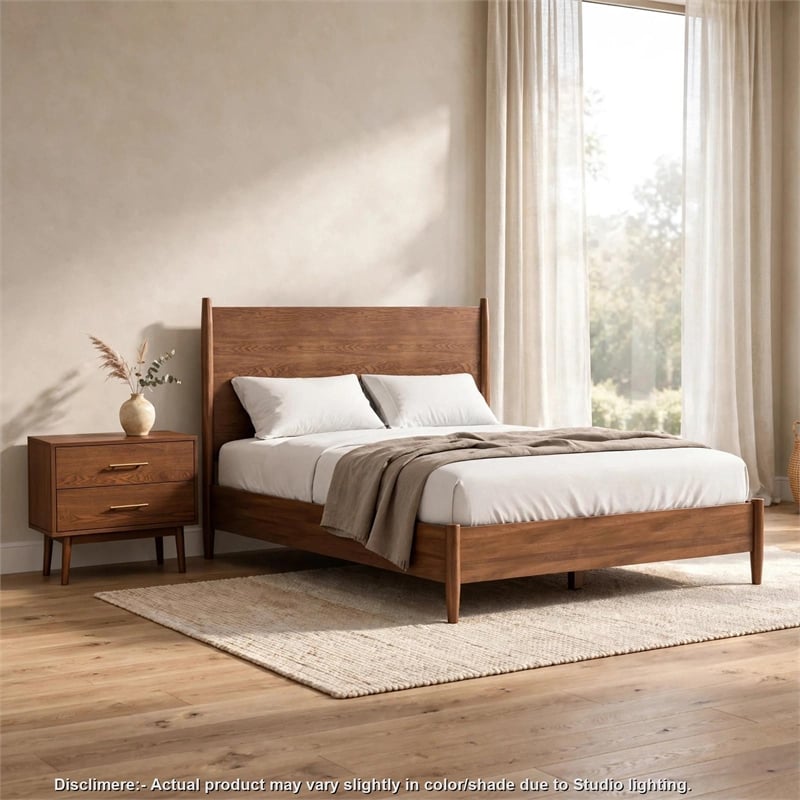 2pc King Bedroom Set- Walnut Brown- Nickel Wood- Nightstand