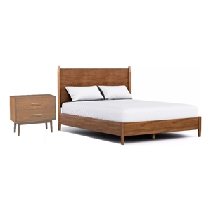 2pc King Bedroom Set- Walnut Brown- Nickel Wood- Nightstand