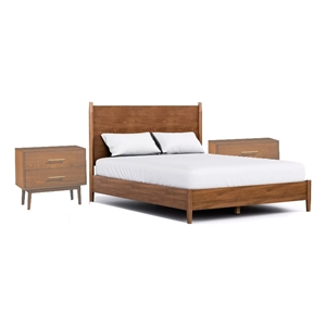 3pc King Bedroom Set- Walnut Brown- Nickel Wood- 2 Nightstands