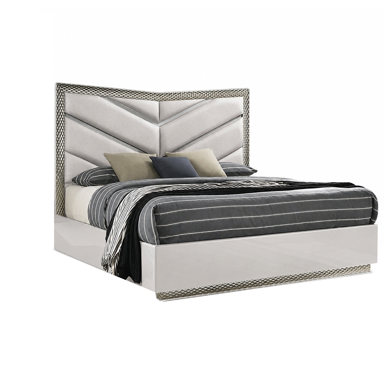 2pc King Bedroom Set- Gray- Silver Wood- Nightstand