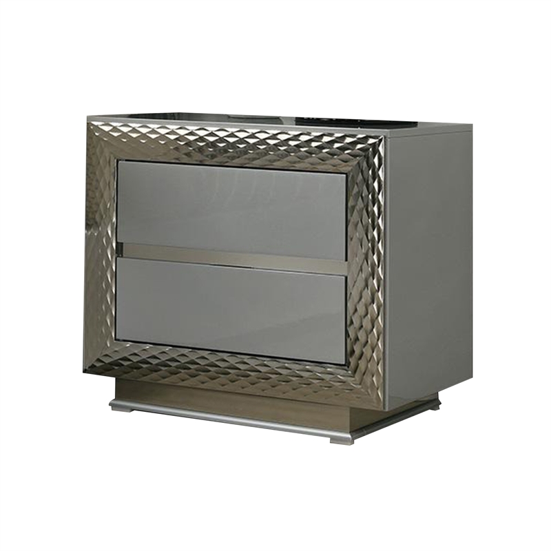 2pc King Bedroom Set- Gray- Silver Wood- Nightstand