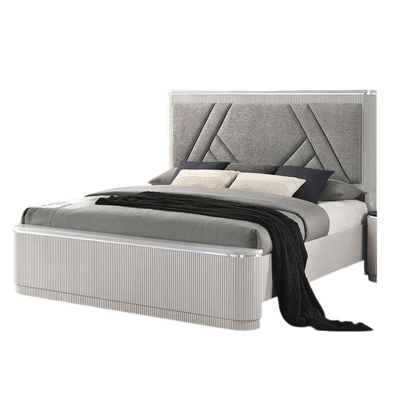 2pc King Bedroom Set- Gray- Silver Wood- Nightstand