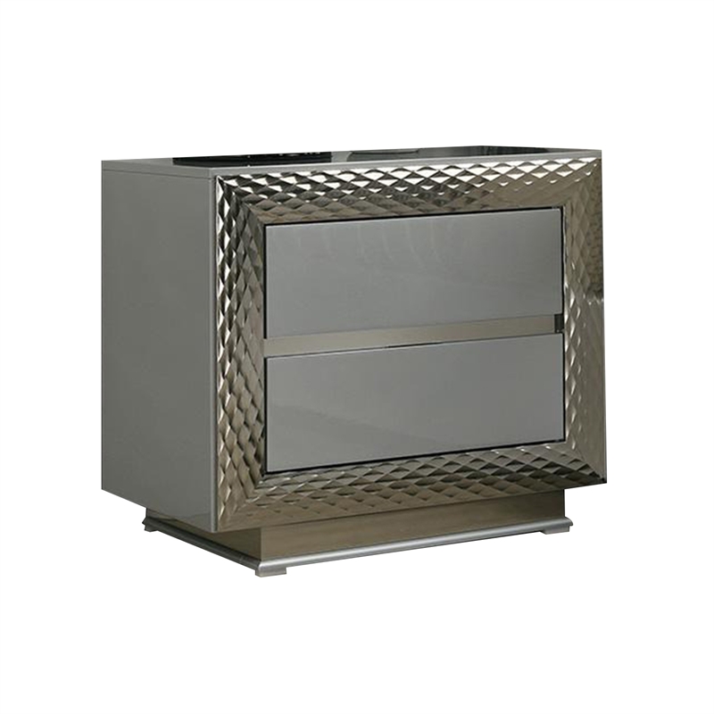 2pc King Bedroom Set- Gray- Silver Wood- Nightstand