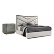 2pc King Bedroom Set- Gray- Silver Wood- Nightstand