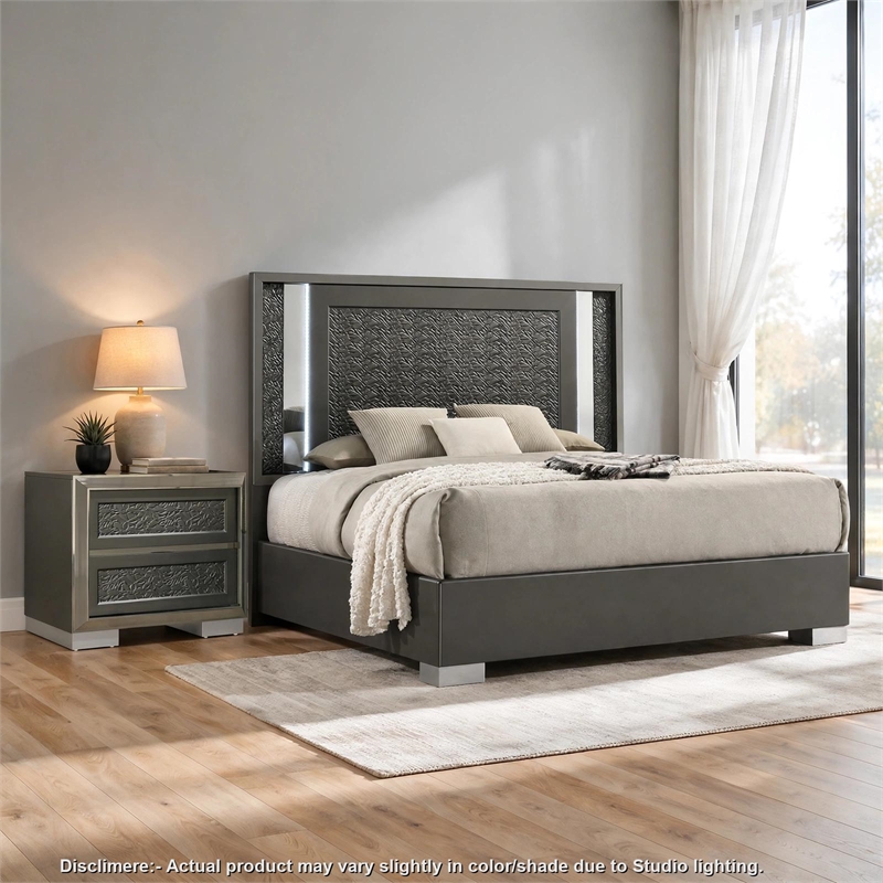 2pc King Bedroom Set- Gray- Dark Gray- Taupe Gray- White Wood- Nightstand