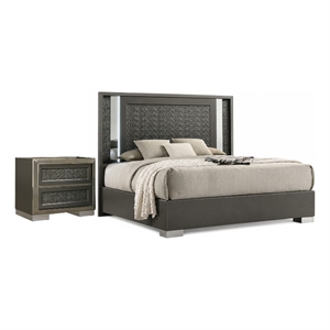 2pc King Bedroom Set- Gray- Dark Gray- Taupe Gray- White Wood- Nightstand
