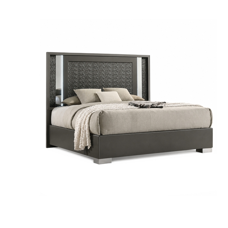 3pc King Bedroom Set- Dark Gray- Taupe Gray- White Wood- 2 Nightstands