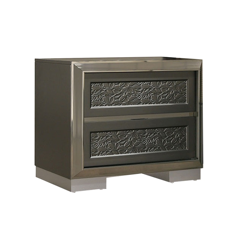 3pc King Bedroom Set- Dark Gray- Taupe Gray- White Wood- 2 Nightstands