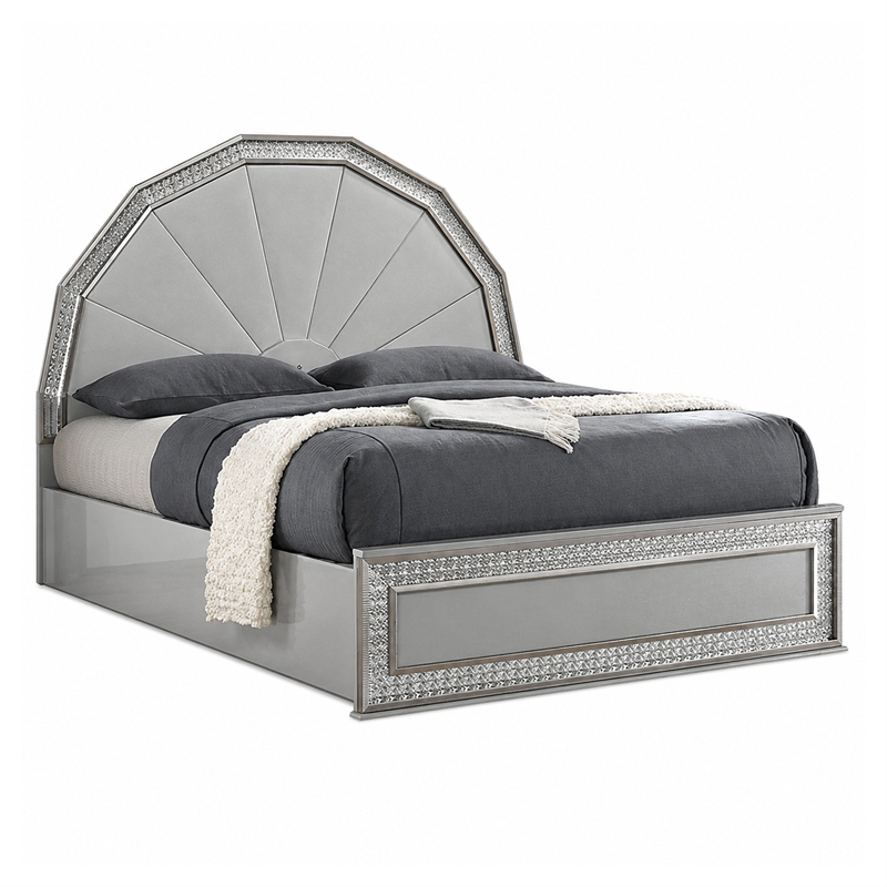 2pc King Bedroom Set- Metallic Gray- Silver Wood- Nightstand