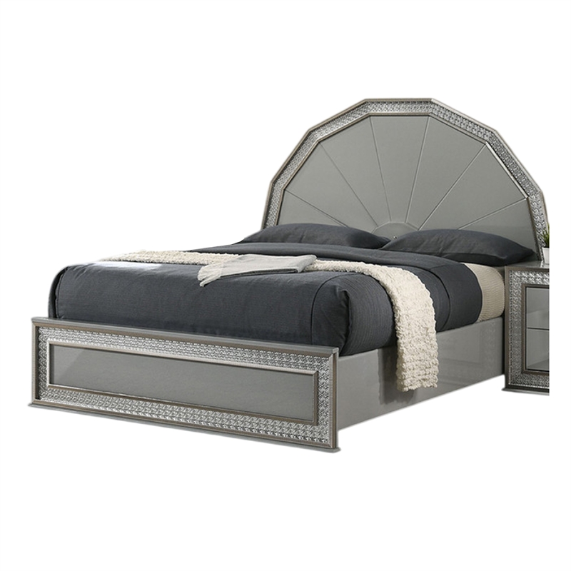 2pc King Bedroom Set- Metallic Gray- Silver Wood- Nightstand