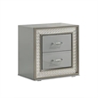 2pc King Bedroom Set- Metallic Gray- Silver Wood- Nightstand