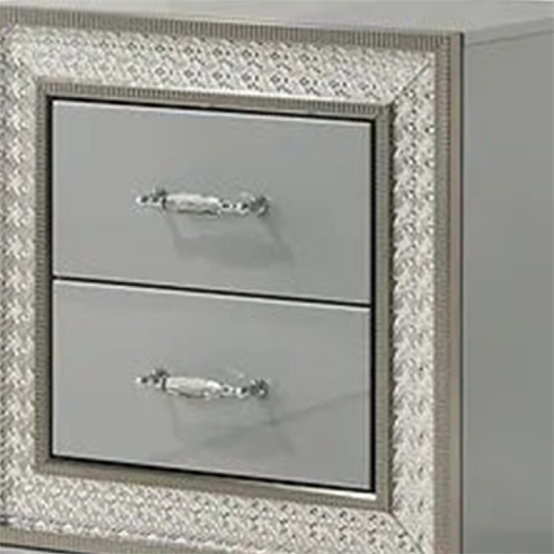 2pc King Bedroom Set- Metallic Gray- Silver Wood- Nightstand