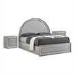 3pc King Bedroom Set- Metallic Gray- Silver Wood- 2 Nightstands