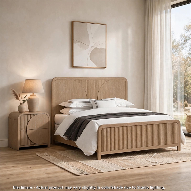 2pc King Bedroom Set- Natural Brown Wood- Nightstand