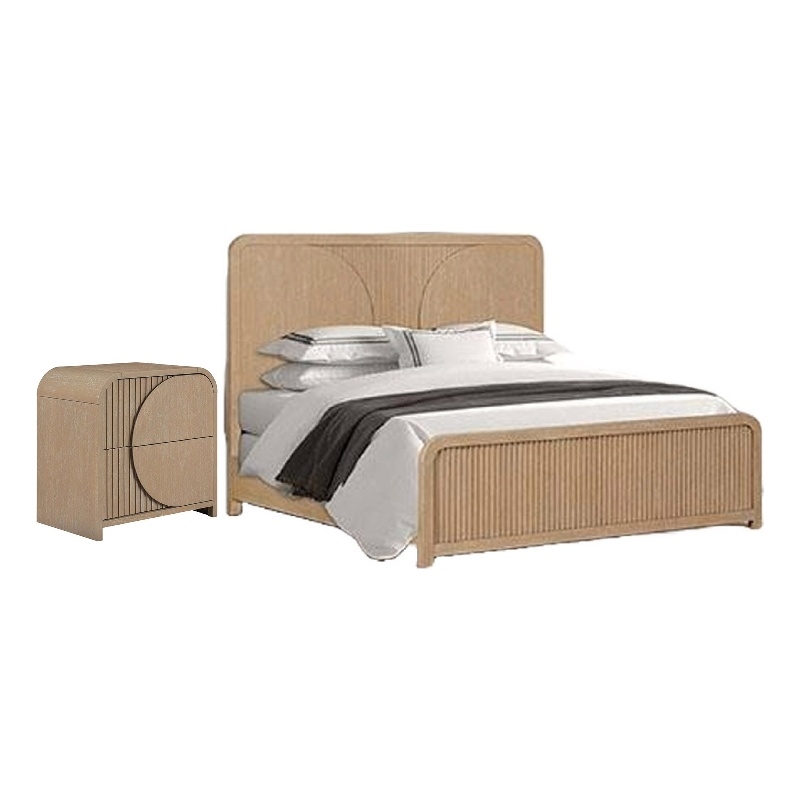2pc King Bedroom Set- Natural Brown Wood- Nightstand