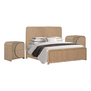 3pc King Bedroom Set- Natural Brown Wood- 2 Nightstands