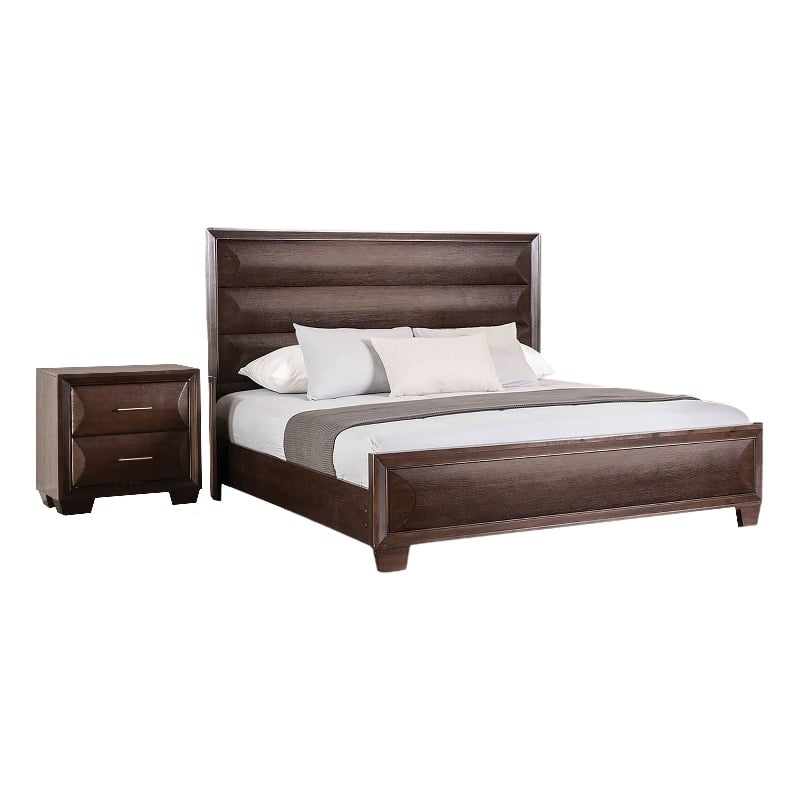 2pc King Bedroom Set- Espresso Brown- Gold Wood- Nightstand