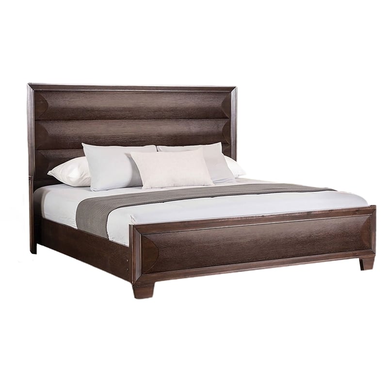 3pc King Bedroom Set- Espresso Brown- Gold Wood- 2 Nightstands