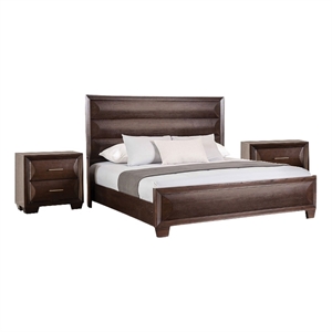 3pc King Bedroom Set- Espresso Brown- Gold Wood- 2 Nightstands