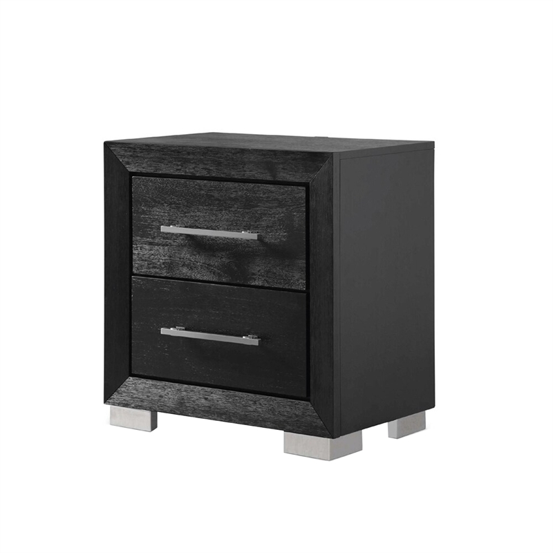 3pc King Bedroom Set- Black- Chrome- Nickel Wood- 2 Nightstands