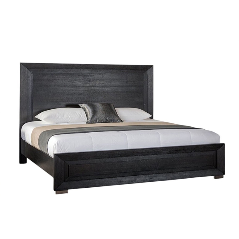 3pc King Bedroom Set- Black- Chrome- Nickel Wood- 2 Nightstands
