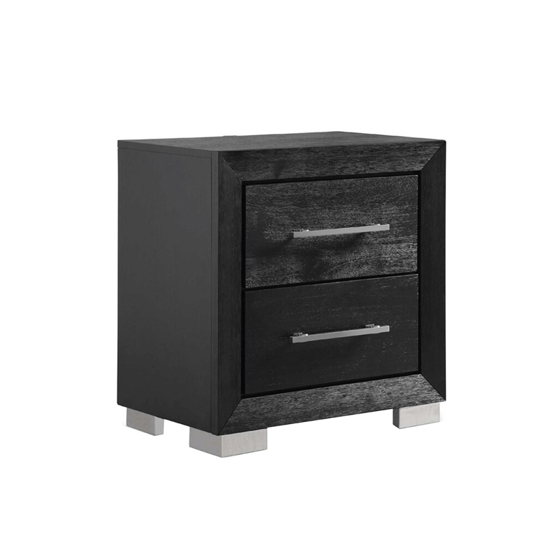 3pc King Bedroom Set- Black- Chrome- Nickel Wood- 2 Nightstands