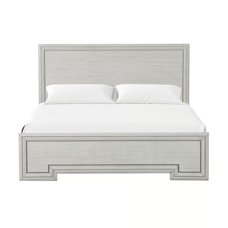 2pc King Bedroom Set- Rustic White- White- Nickel Wood- Nightstand