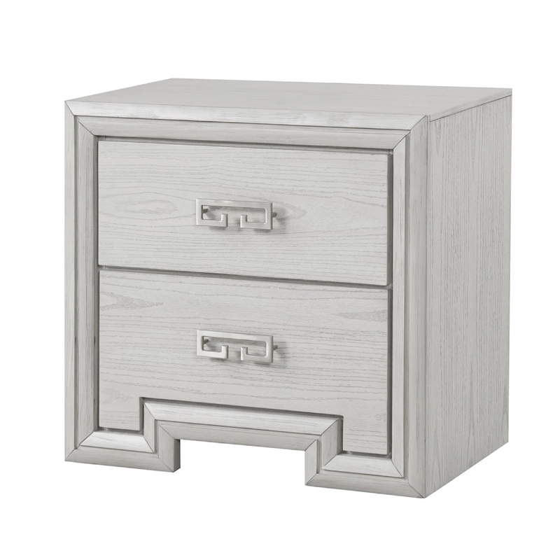 3pc King Bedroom Set- Rustic White- White- Nickel Wood- 2 Nightstands
