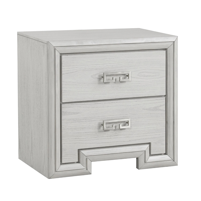 3pc King Bedroom Set- Rustic White- White- Nickel Wood- 2 Nightstands