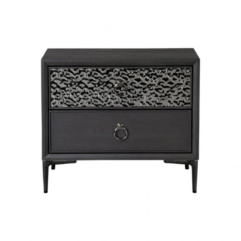 2pc King Bedroom Set- Espresso Brown- Silver- Black Wood- Nightstand