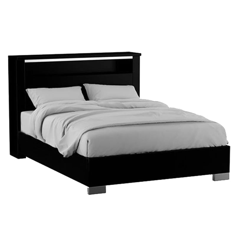 2pc King Bedroom Set- Black- Chrome Wood- Nightstand