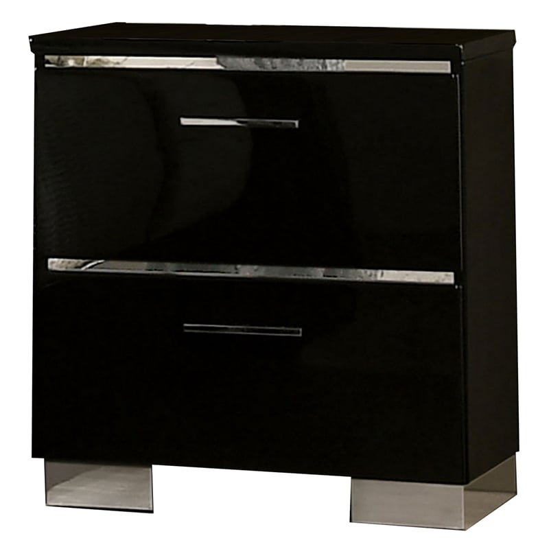 2pc King Bedroom Set- Black- Chrome Wood- Nightstand