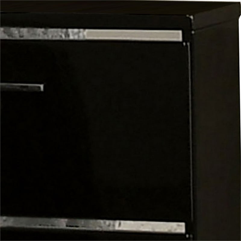 2pc King Bedroom Set- Black- Chrome Wood- Nightstand
