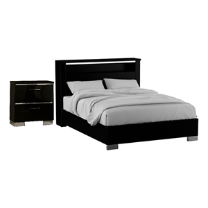 2pc King Bedroom Set- Black- Chrome Wood- Nightstand