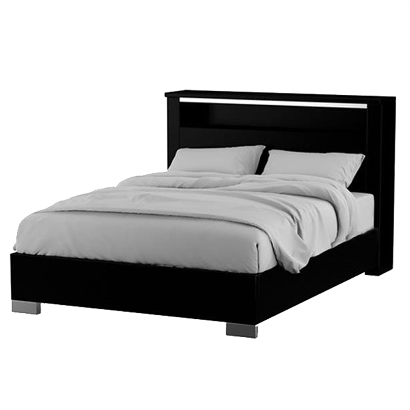 3pc King Bedroom Set- Black- Chrome Wood- 2 Nightstands