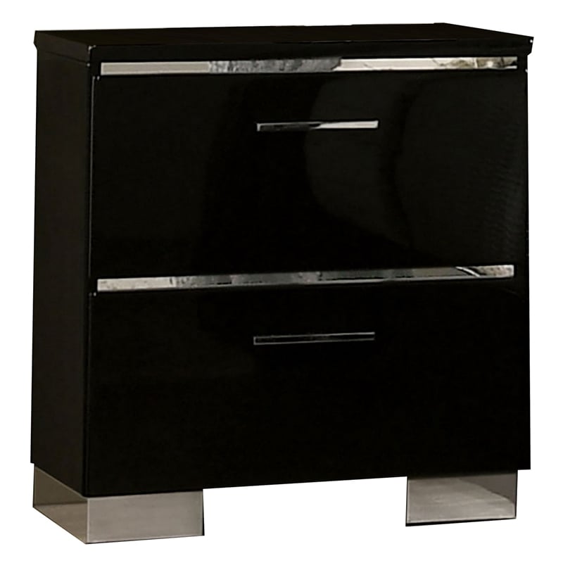 3pc King Bedroom Set- Black- Chrome Wood- 2 Nightstands