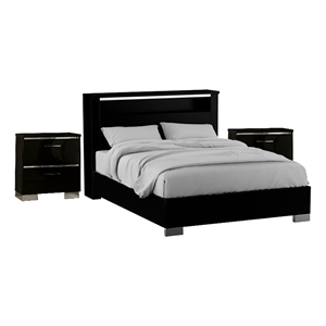 3pc King Bedroom Set- Black- Chrome Wood- 2 Nightstands