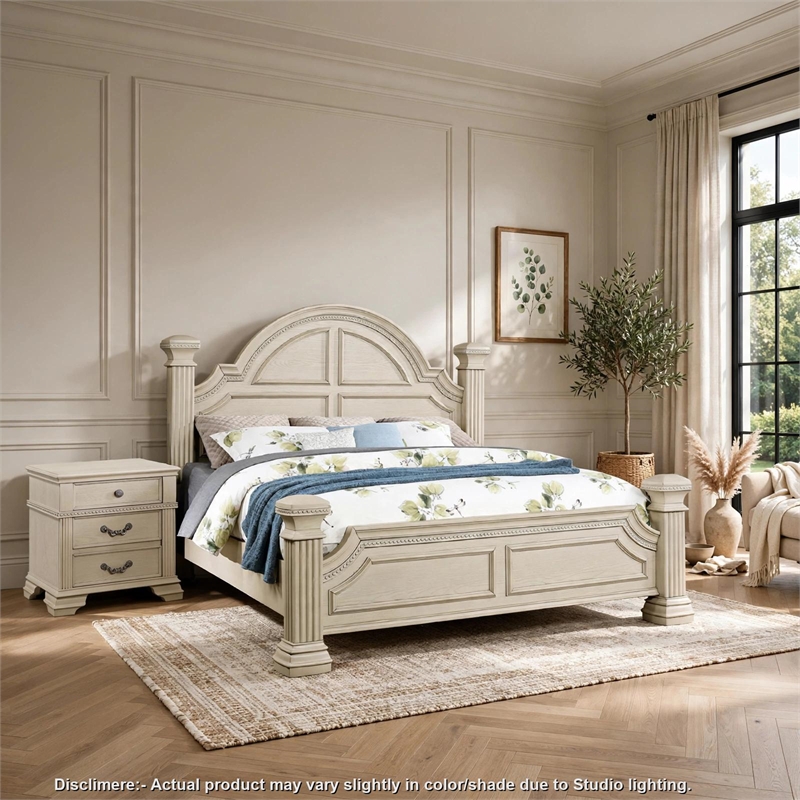 2pc King Bedroom Set- Antique White Wood- Nightstand