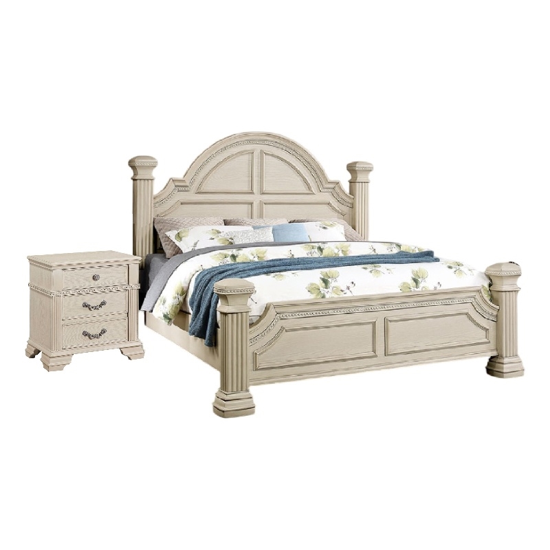 2pc King Bedroom Set- Antique White Wood- Nightstand