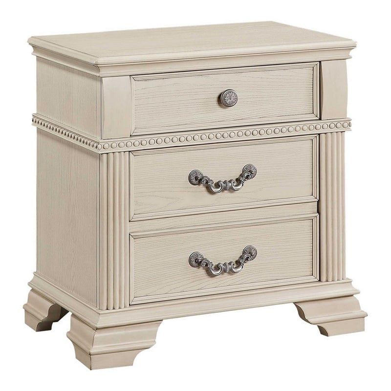 3pc King Bedroom Set- Antique White Wood- 2 Nightstands
