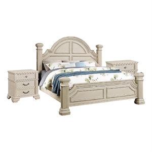 3pc King Bedroom Set- Antique White Wood- 2 Nightstands