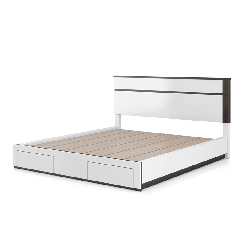 2pc King Bedroom Set- White- Metallic Gray Wood- Nightstand