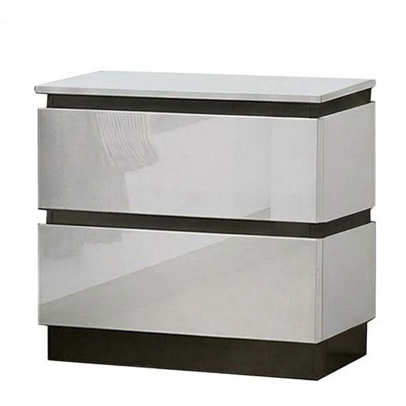 2pc King Bedroom Set- White- Metallic Gray Wood- Nightstand