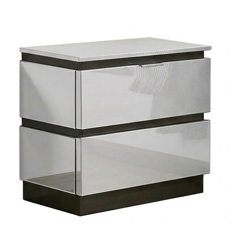2pc King Bedroom Set- White- Metallic Gray Wood- Nightstand